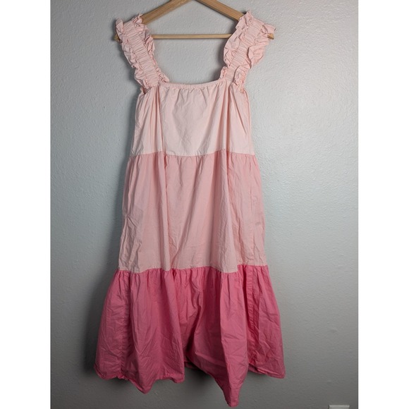 English Factory Dress Womens XS Pink Colorblock Ruffle Strap Midi Sundress - Picture 2 of 8
